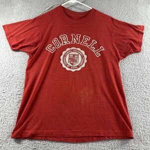 VINTAGE‎ Cornell University Shirt Mens Small Red Graphic Poly Crest Academic